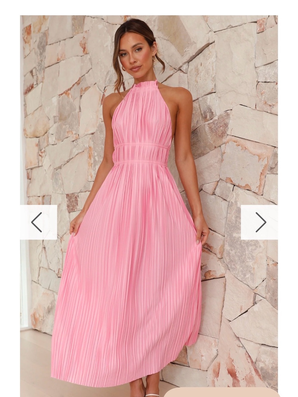 Halterneck Pink Pleated Maxi Dress - Billy J Frances